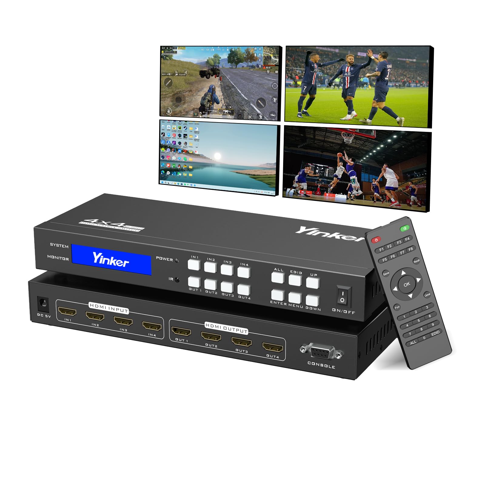 4K HDMI Matrix Switch HDMI Matrix Switcher Splitter 4 Inputs 4 Outputs Backlit Button EDID RS232 Support 4x4, 4K@30Hz HDCP, Management, чорний
4K HDMI Matrix Switch HDMI Matrix Switcher Splitter 4 Inputs 4 Outputs Backlit Button EDID RS232 Support 4x4, 4K@30Hz HDCP, Management, чорний