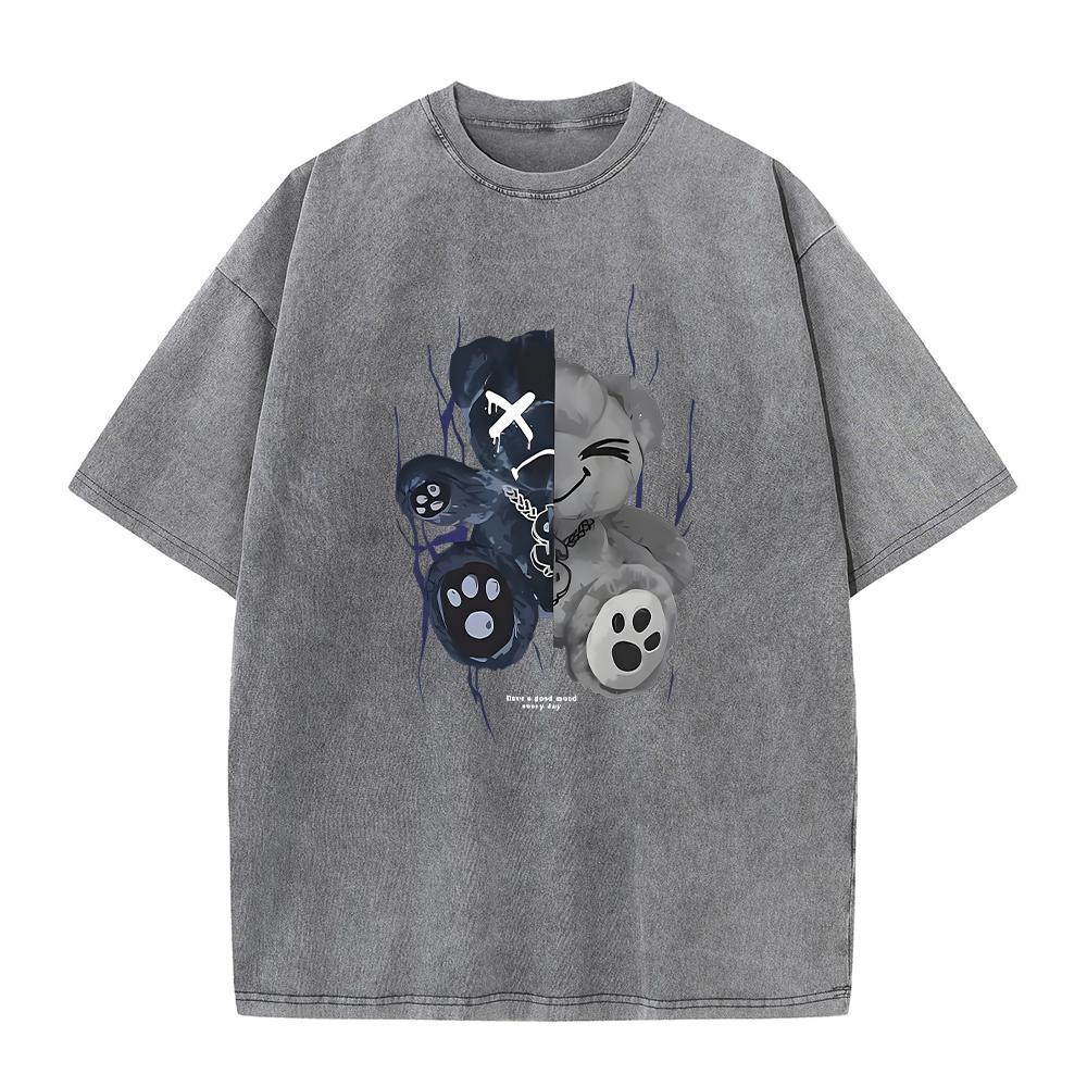 Mens Bear Print Retro Washed TShirt Spring And Summer Casual Crew Neck Short Sleeve Street Style Pure Cotton Base Shirt S
Mens Bear Print Retro Washed TShirt Spring And Summer Casual Crew Neck Short Sleeve Street Style Pure Cotton Base Shirt S