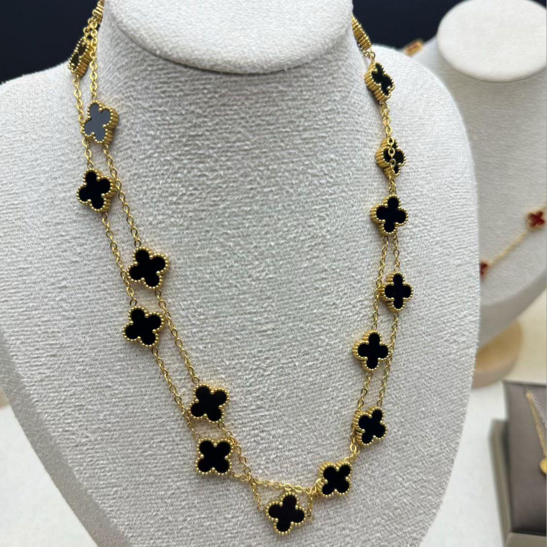 13mm Titanium Steel Four-leaf Clover Necklace New Arrival 20 Flower Necklace Long Sweater Chain gold black
13mm Titanium Steel Four-leaf Clover Necklace New Arrival 20 Flower Necklace Long Sweater Chain gold black