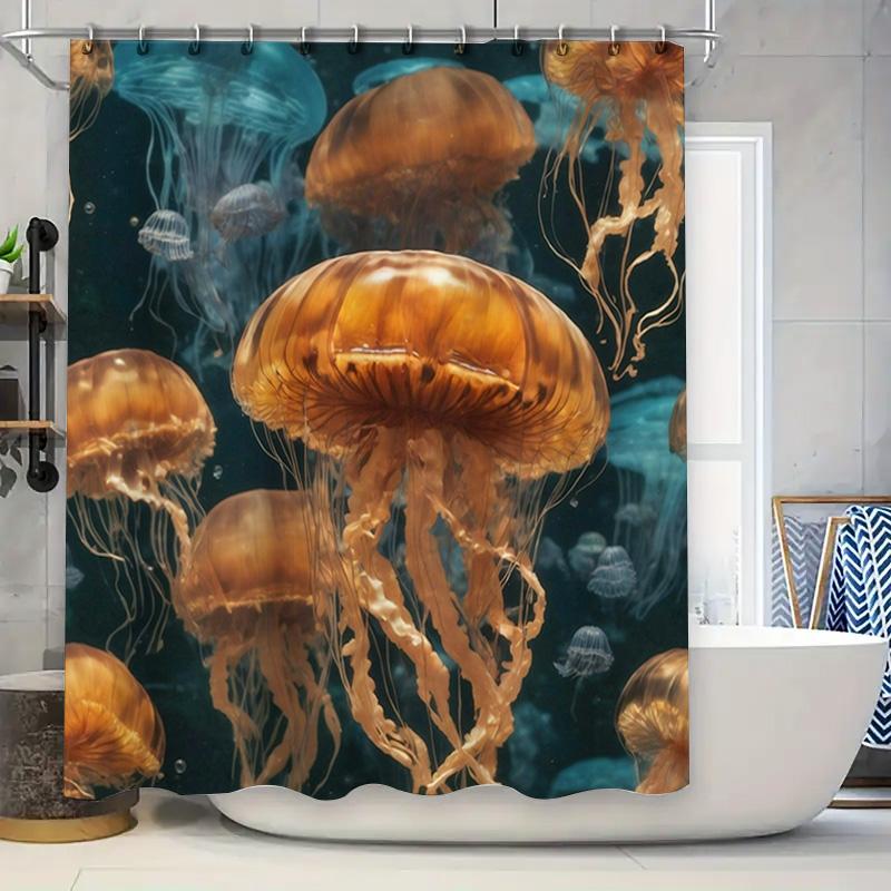 Oceanic Jellyfish Shower Curtain Blue Gold Tones Printed Fabric Waterproof Bath Decoration Home Bathroom Decorations W60H190(CM)-1 Pcs
Oceanic Jellyfish Shower Curtain Blue Gold Tones Printed Fabric Waterproof Bath Decoration Home Bathroom Decorations W60H190(CM)-1 Pcs
