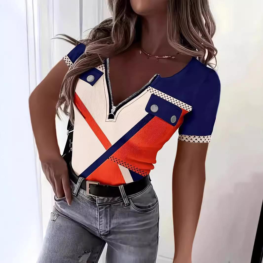 New fashion V-neck contrasting color printing slim pullover zipper top T-shirt women s clothing S красный
New fashion V-neck contrasting color printing slim pullover zipper top T-shirt women s clothing S красный