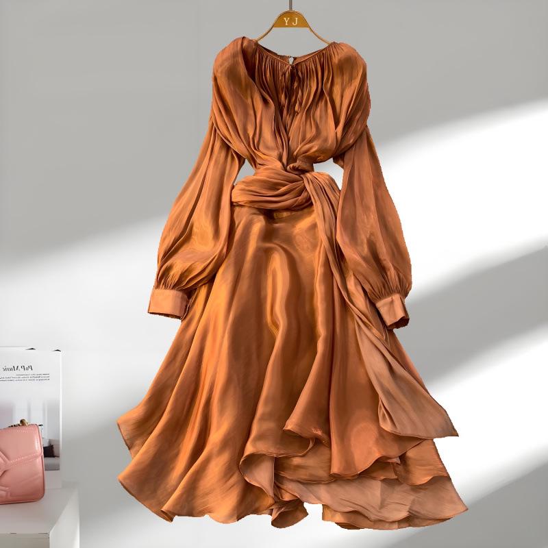Elegant Lantern Sleeve Mesh Dress for Women - Autumn & Winter, Pleated Waist, Irregular Hem One Size светло-коричневого
Elegant Lantern Sleeve Mesh Dress for Women - Autumn & Winter, Pleated Waist, Irregular Hem One Size светло-коричневого