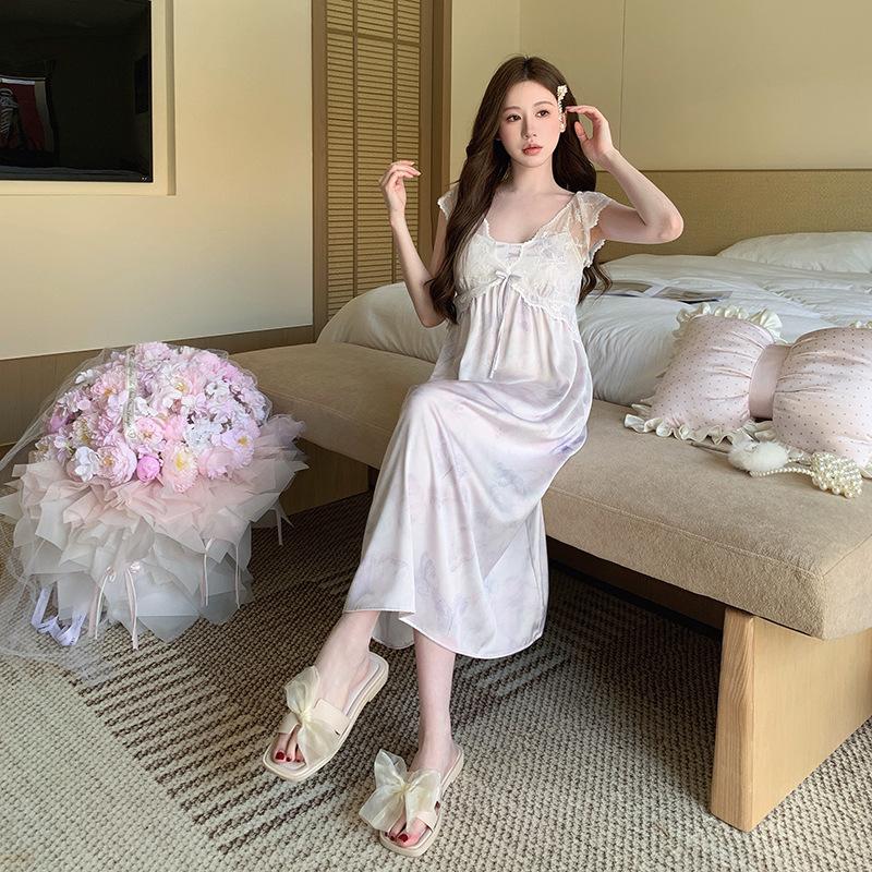 Silkworm silk with chest pad ice silk nightdress women s summer sexy lace suspender long dress large size waist and thin home XL
Silkworm silk with chest pad ice silk nightdress women s summer sexy lace suspender long dress large size waist and thin home XL