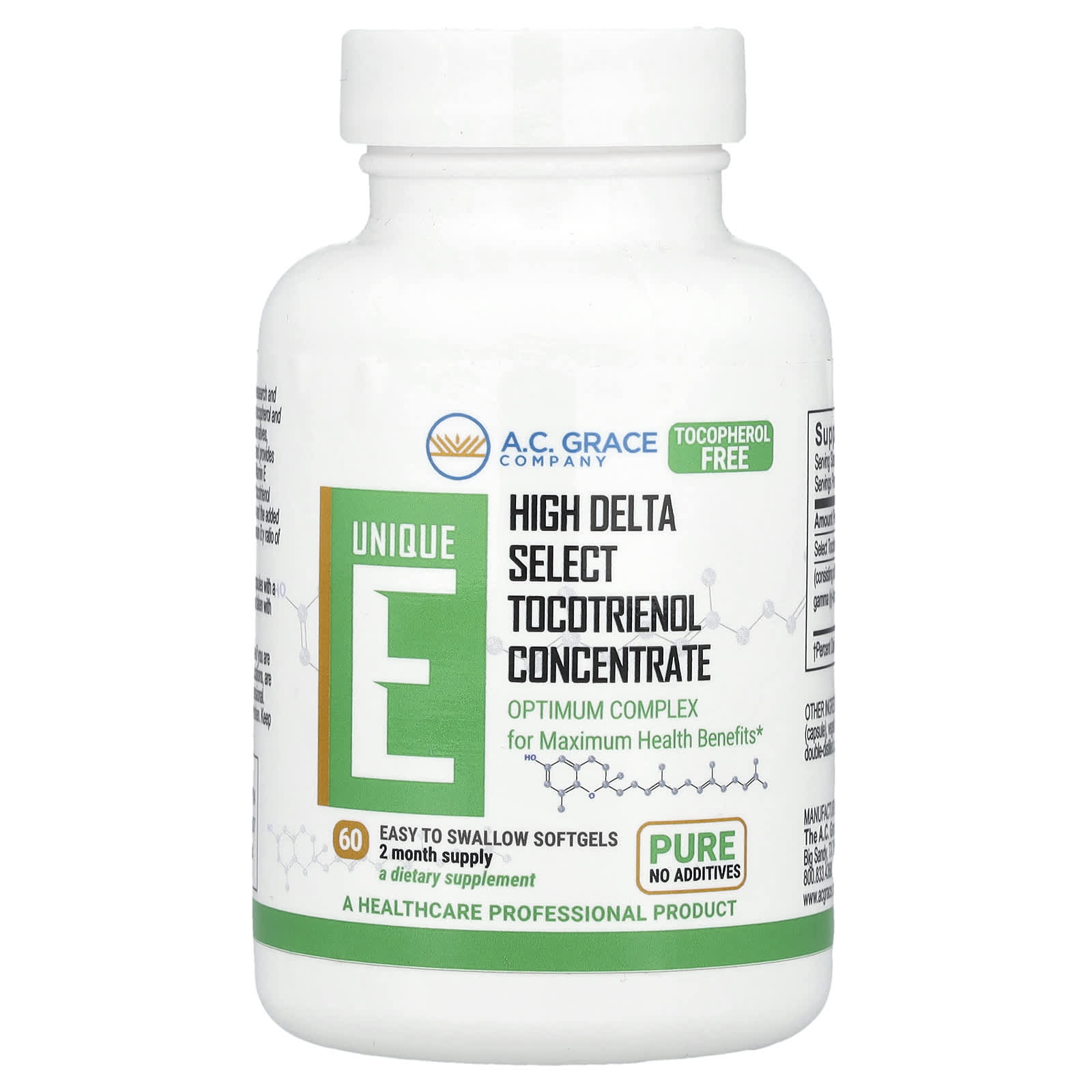 A.C. Grace Company, Unique E, Tocotrienols, 125 Mg, 60 Easy-to-Swallow Softgels
A.C. Grace Company, Unique E, Tocotrienols, 125 Mg, 60 Easy-to-Swallow Softgels