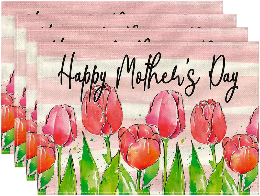 Tulip Happy Mother s Day Placemats Set of 4, 12x18 Inch Seasonal Spring Holiday Table Mats for Party Kitchen Dining Decoration 4pcs-12x18
Tulip Happy Mother s Day Placemats Set of 4, 12x18 Inch Seasonal Spring Holiday Table Mats for Party Kitchen Dining Decoration 4pcs-12x18