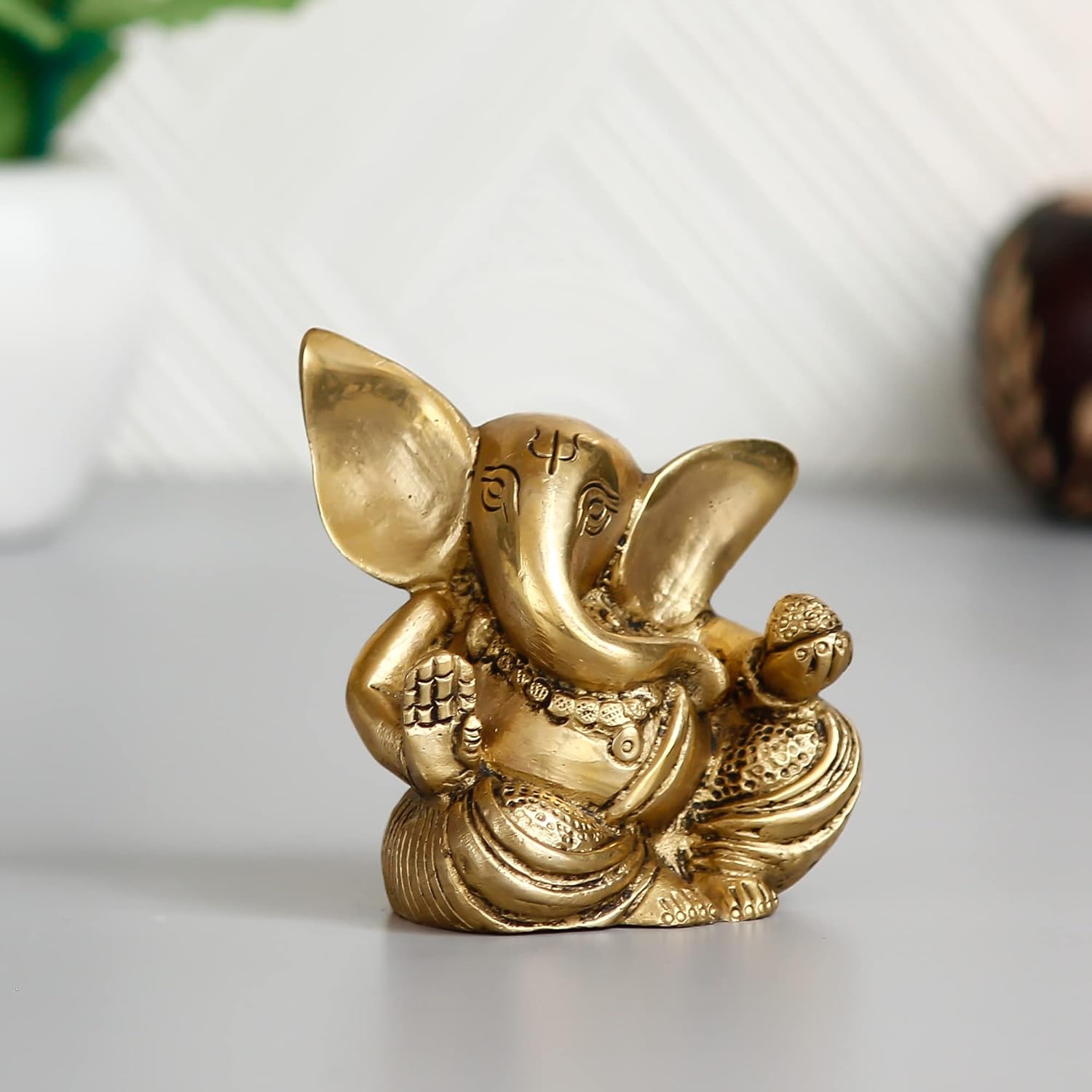 Golden Brass Handcrafted Blessing Ganesha Idol With Modak, Lord Ganesha Idol
Golden Brass Handcrafted Blessing Ganesha Idol With Modak, Lord Ganesha Idol