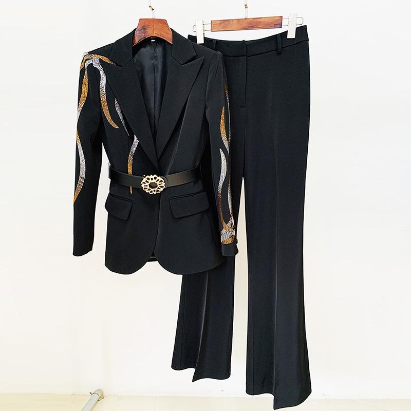 Spring 2026 Elegant Rhinestone Waistband Suit & Flare Pants Set Small чорний
Spring 2026 Elegant Rhinestone Waistband Suit & Flare Pants Set Small чорний