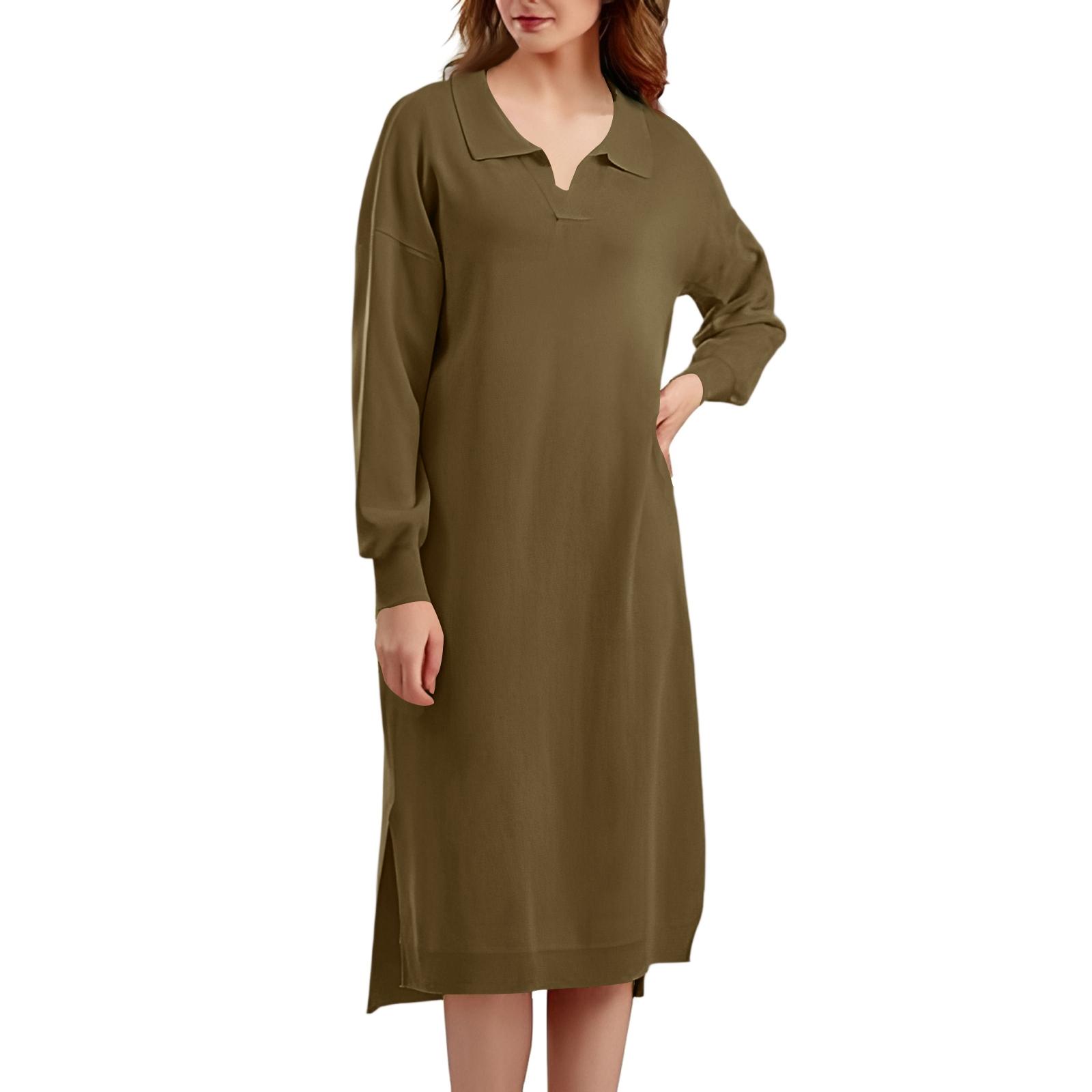 Women s Casual Lapel Long Sleeve Side Slit Long Sleeve Sweater Color Dress One Size
Women s Casual Lapel Long Sleeve Side Slit Long Sleeve Sweater Color Dress One Size