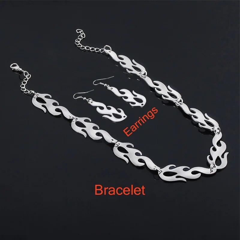 Модные комплекты ожерелья с пламенем, аксессуары в стиле панк, рок-цепочка, колье унисекс для женщин и мужчин, уличная одежда в стиле Харадзюку, хип-хоп, подарок, вечерние украшения 50cm