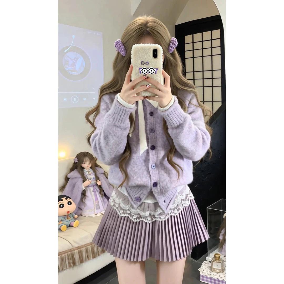 Women s 2026 Spring/Autumn School Style: Purple Knit Sweater & High-Waisted White Skirt Set S (For 80-95 lbs)
Women s 2026 Spring/Autumn School Style: Purple Knit Sweater & High-Waisted White Skirt Set S (For 80-95 lbs)