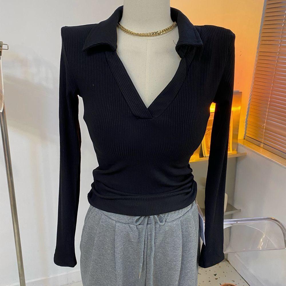 Европейско-американская минималистичная футболка с воротником поло, женская футболка с V-образным вырезом, рубчатая, облегающего кроя, с длинным рукавом, эластичный базовый топ 2XL чёрный
Европейско-американская минималистичная футболка с воротником поло, женская футболка с V-образным вырезом, рубчатая, облегающего кроя, с длинным рукавом, эластичный базовый топ 2XL чёрный