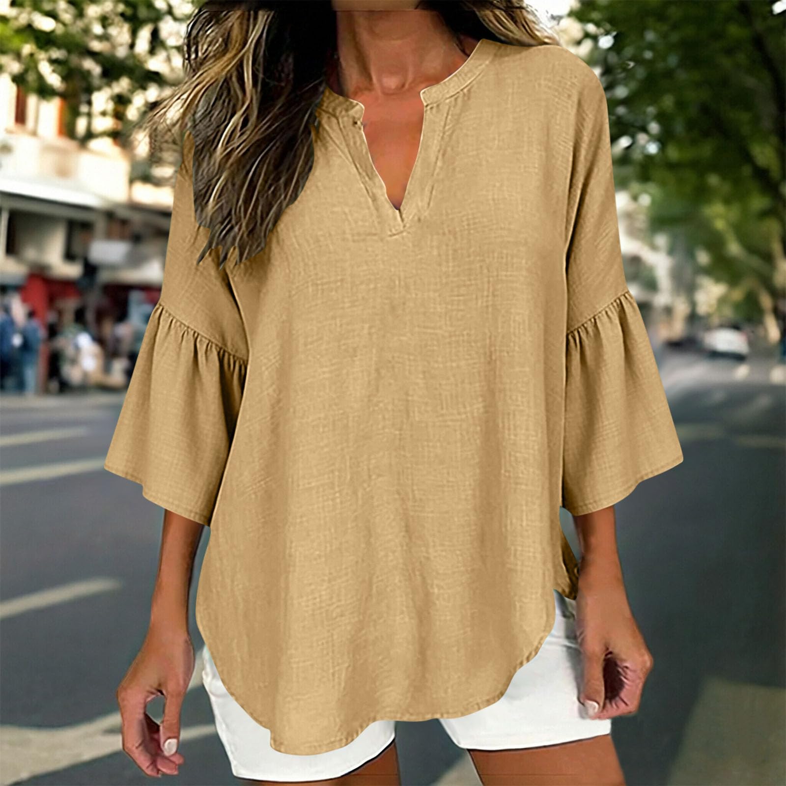 Women’s Loose Fit Linen Blouse with 3/4 Bell Sleeves and Split Neck Casual Tunic Top for Everyday Wear M хаки
Women’s Loose Fit Linen Blouse with 3/4 Bell Sleeves and Split Neck Casual Tunic Top for Everyday Wear M хаки