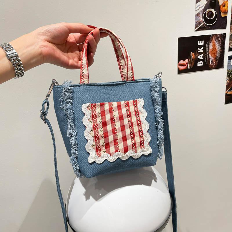 New portable bucket bag, small fresh plaid lace messenger bag, cute bow small bag at work
New portable bucket bag, small fresh plaid lace messenger bag, cute bow small bag at work