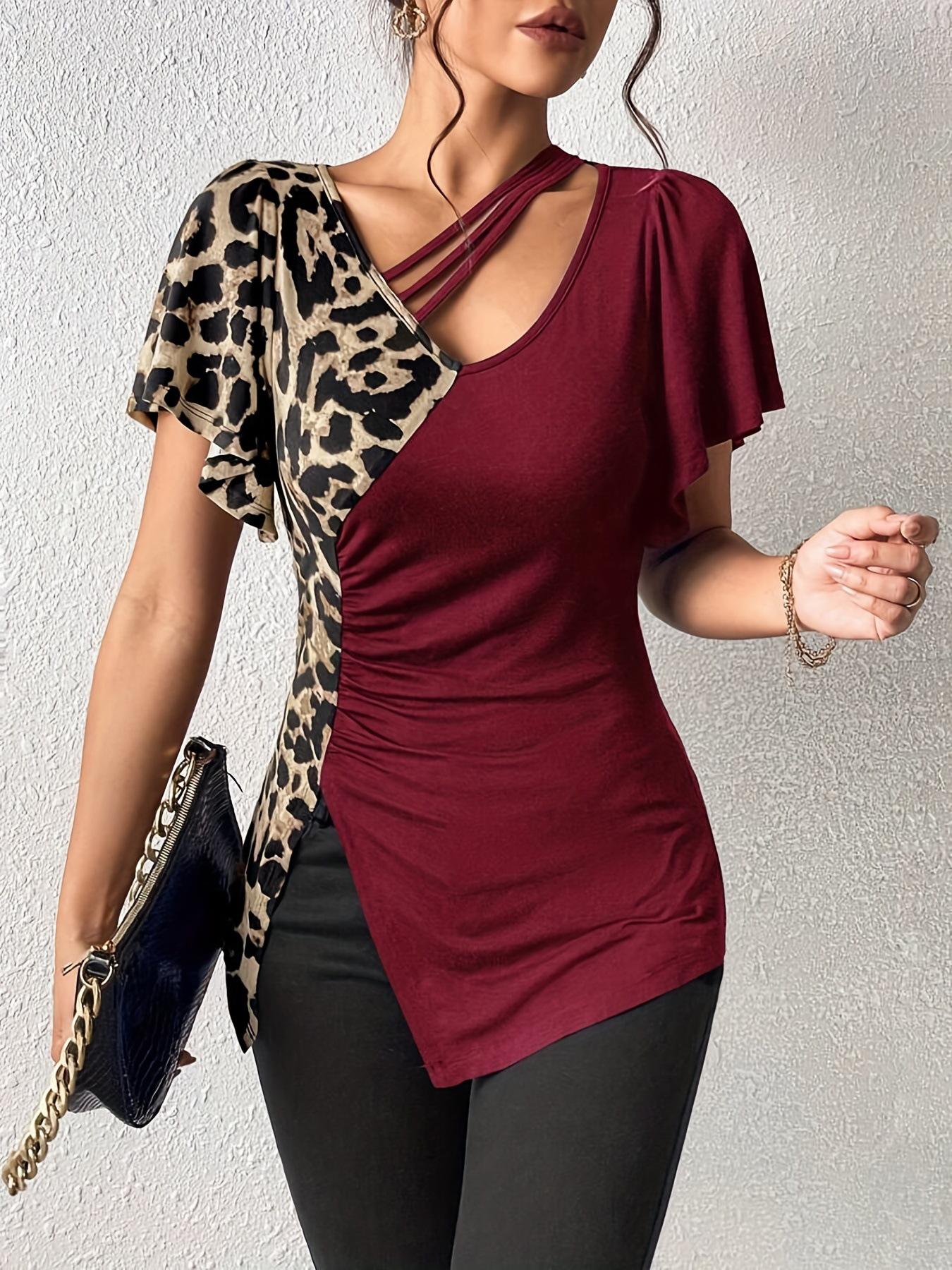 2025 New Leopard Print Asymmetrical Collar Butterfly Sleeve Patchwork Top for Women Small вина червоного кольору
2025 New Leopard Print Asymmetrical Collar Butterfly Sleeve Patchwork Top for Women Small вина червоного кольору