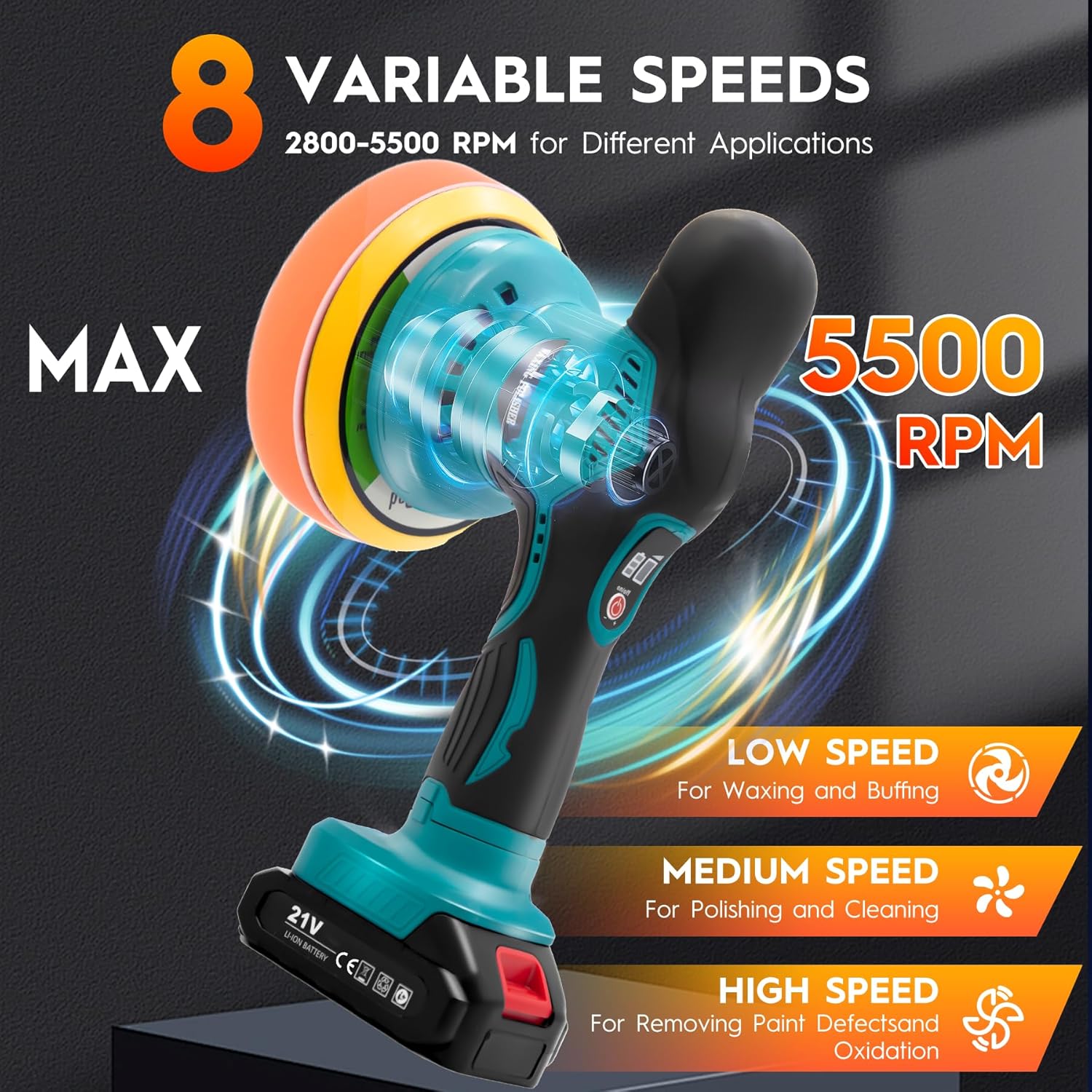 21V Cordless Car Buffer Polisher Kit, 6 with 2x2000mAh Batteries, 8 Speeds 2800-5500RPM, 21PCS Attachments for Detailing & Scra United States
21V Cordless Car Buffer Polisher Kit, 6 with 2x2000mAh Batteries, 8 Speeds 2800-5500RPM, 21PCS Attachments for Detailing & Scra United States