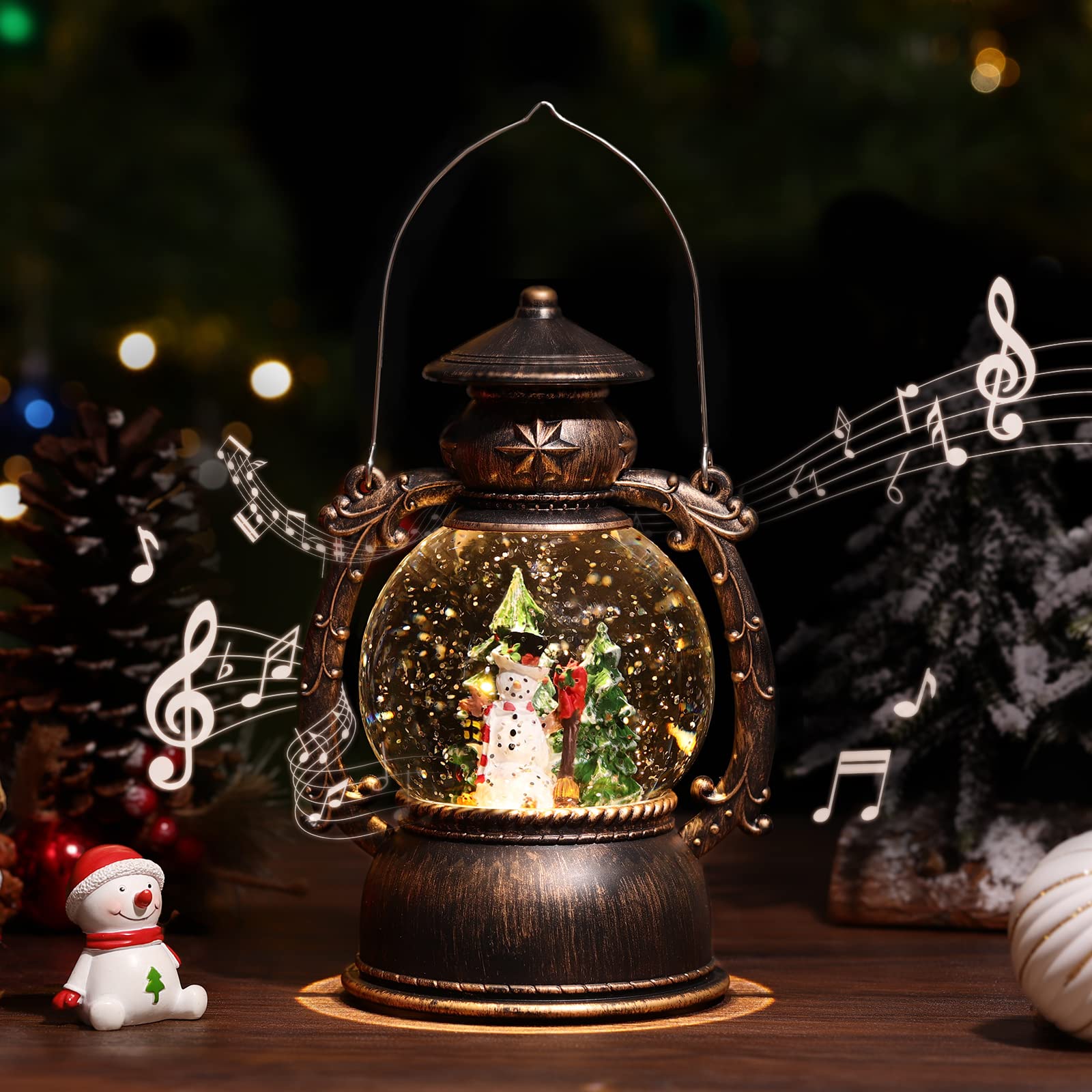 Lewondr Christmas Snow Globe with LED 8 Automatic Christmas Snow Scene Lantern Christmas Snowman Fir Bronze Lights, Songs, Loop, 6-Hour Timer,
Lewondr Christmas Snow Globe with LED 8 Automatic Christmas Snow Scene Lantern Christmas Snowman Fir Bronze Lights, Songs, Loop, 6-Hour Timer,