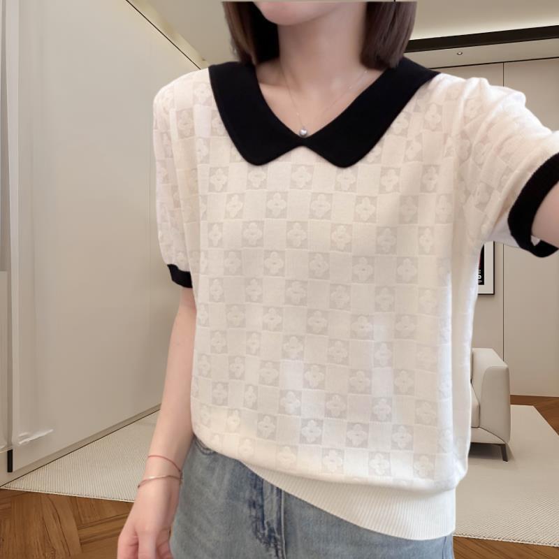 Andy Velvet Peter Pan Collar Jacquard Plaid Short Sleeve Ice Silk Knit Women s Top One-size грязно-белый
Andy Velvet Peter Pan Collar Jacquard Plaid Short Sleeve Ice Silk Knit Women s Top One-size грязно-белый