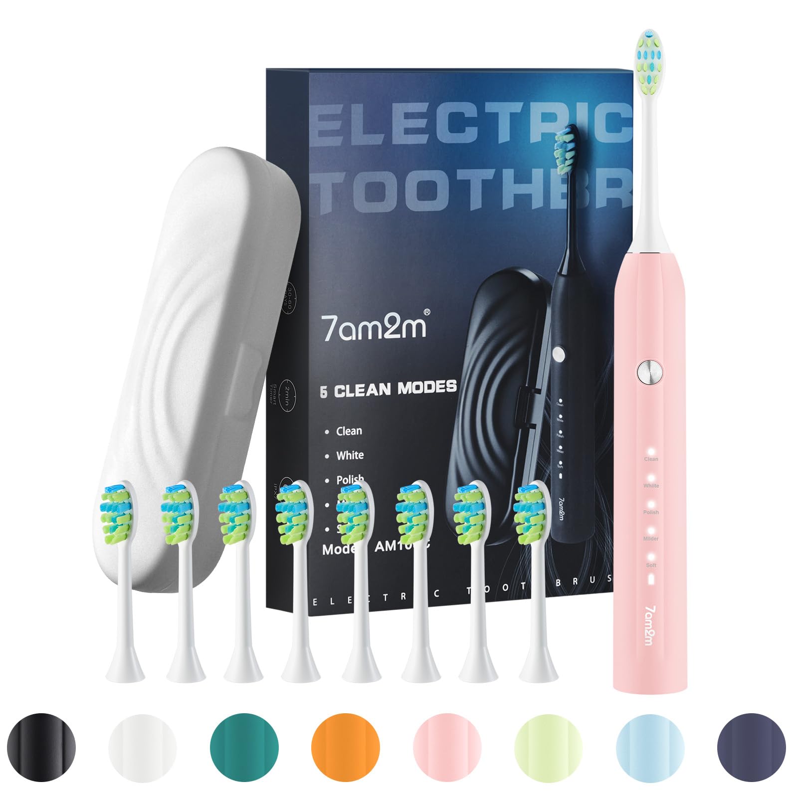 7am2m Electric Ultrasonic Sonic Electric Mobile Travel Case and 8 Replacement 5 Electric 2 Minute Auto Smart Electric USB Roman Column Handle Pink
7am2m Electric Ultrasonic Sonic Electric Mobile Travel Case and 8 Replacement 5 Electric 2 Minute Auto Smart Electric USB Roman Column Handle Pink