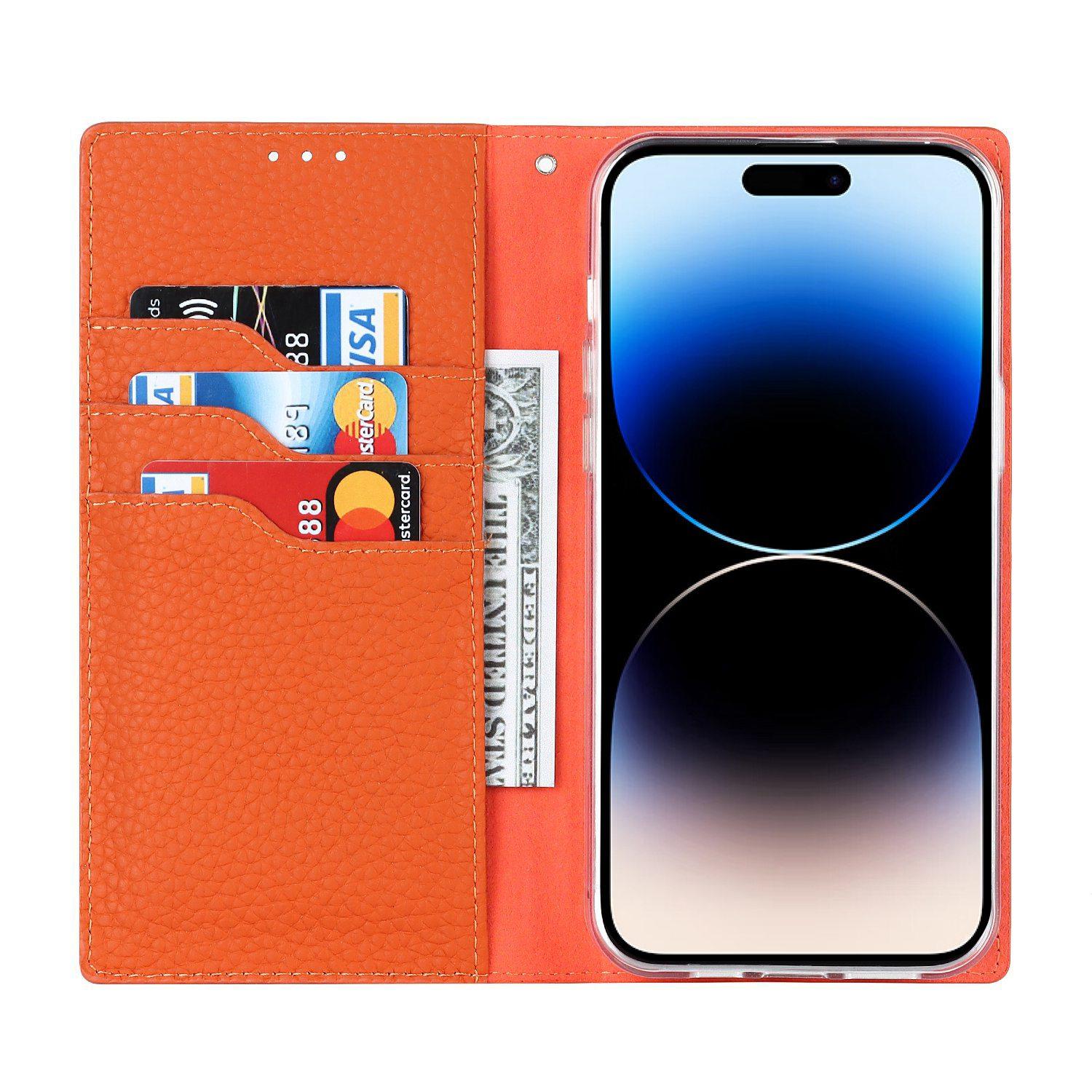 For iPhone 14 Pro Max Phone Case Litchi Texture Genuine Leather RFID Blocking Wallet Stand Magnetic Phone Cover Orange
For iPhone 14 Pro Max Phone Case Litchi Texture Genuine Leather RFID Blocking Wallet Stand Magnetic Phone Cover Orange