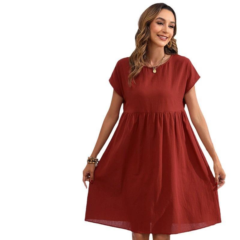 Women s Summer Plus Size Midi Dress O-Neck Short Sleeve A-Line Dress Loose Solid Color Beach Dress 2XL вина червоного кольору
Women s Summer Plus Size Midi Dress O-Neck Short Sleeve A-Line Dress Loose Solid Color Beach Dress 2XL вина червоного кольору