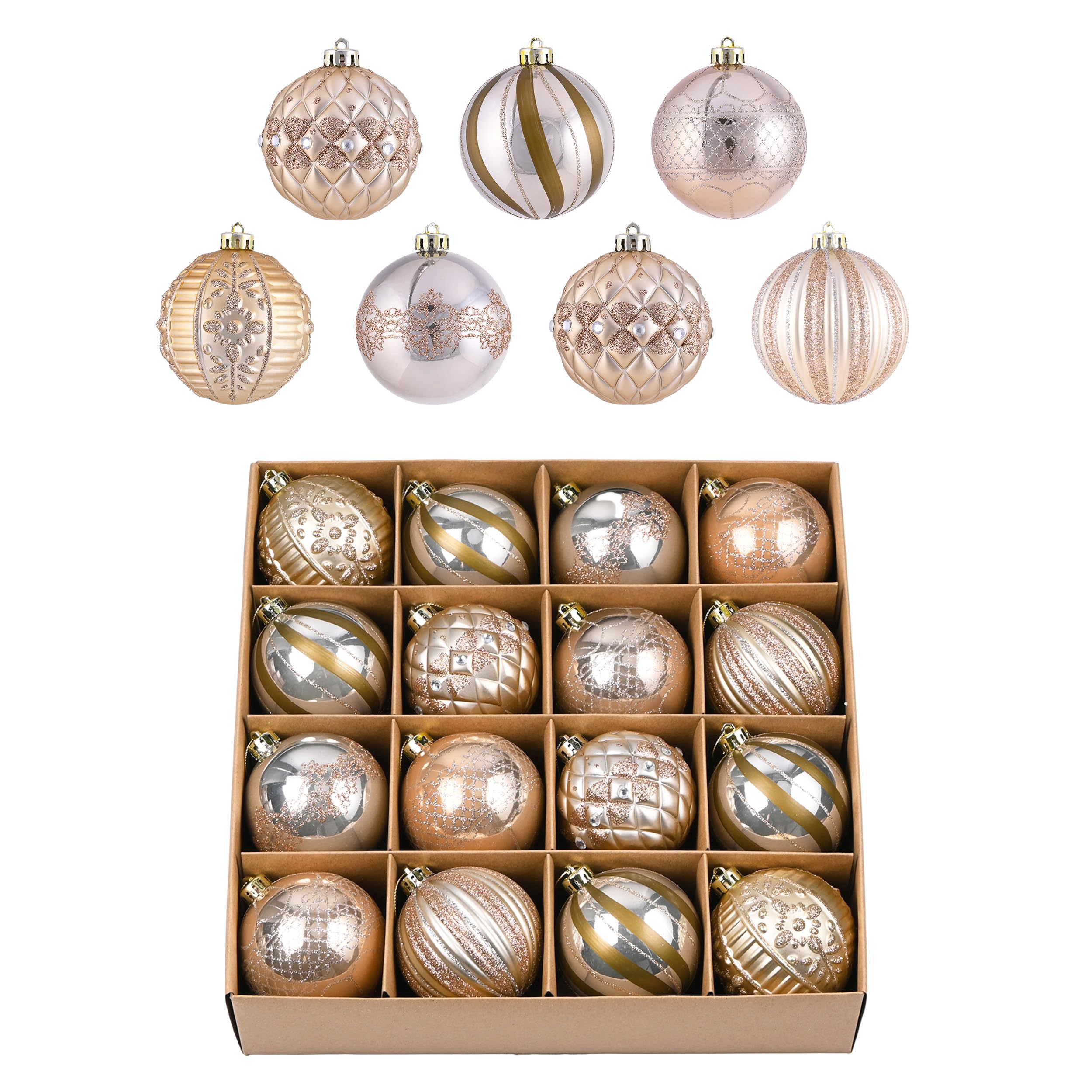 Valery Madelyn Рождество Рождественский Набор Роза Рождественская Елка Великолепные Украшения Украшения, Роскошные, Большие, 8 см, Шары в Скандинавском Стиле, 16, Золотой,