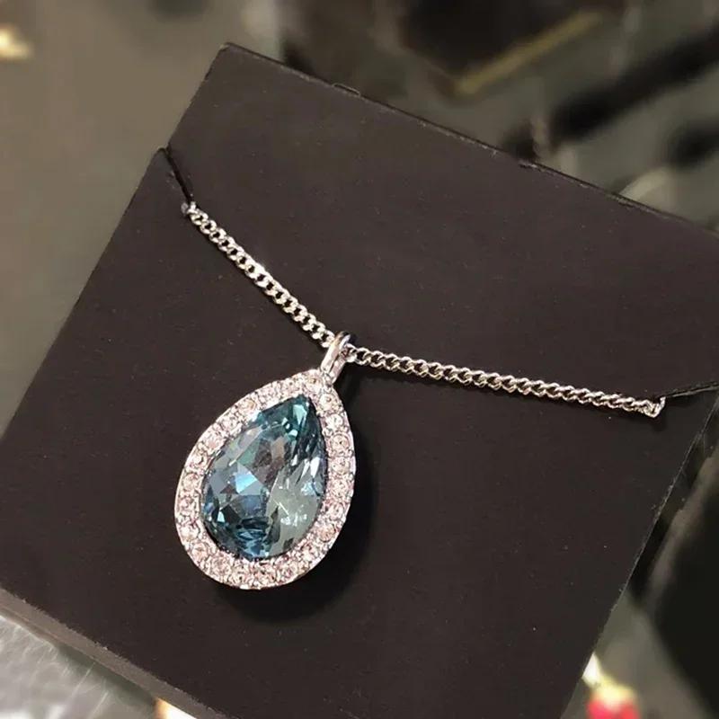 New Charming Drop Shaped Pendant Necklace Bright Blue Zirconia Zircon for Anniversary Party Fashion Lady Wedding 45cm
New Charming Drop Shaped Pendant Necklace Bright Blue Zirconia Zircon for Anniversary Party Fashion Lady Wedding 45cm