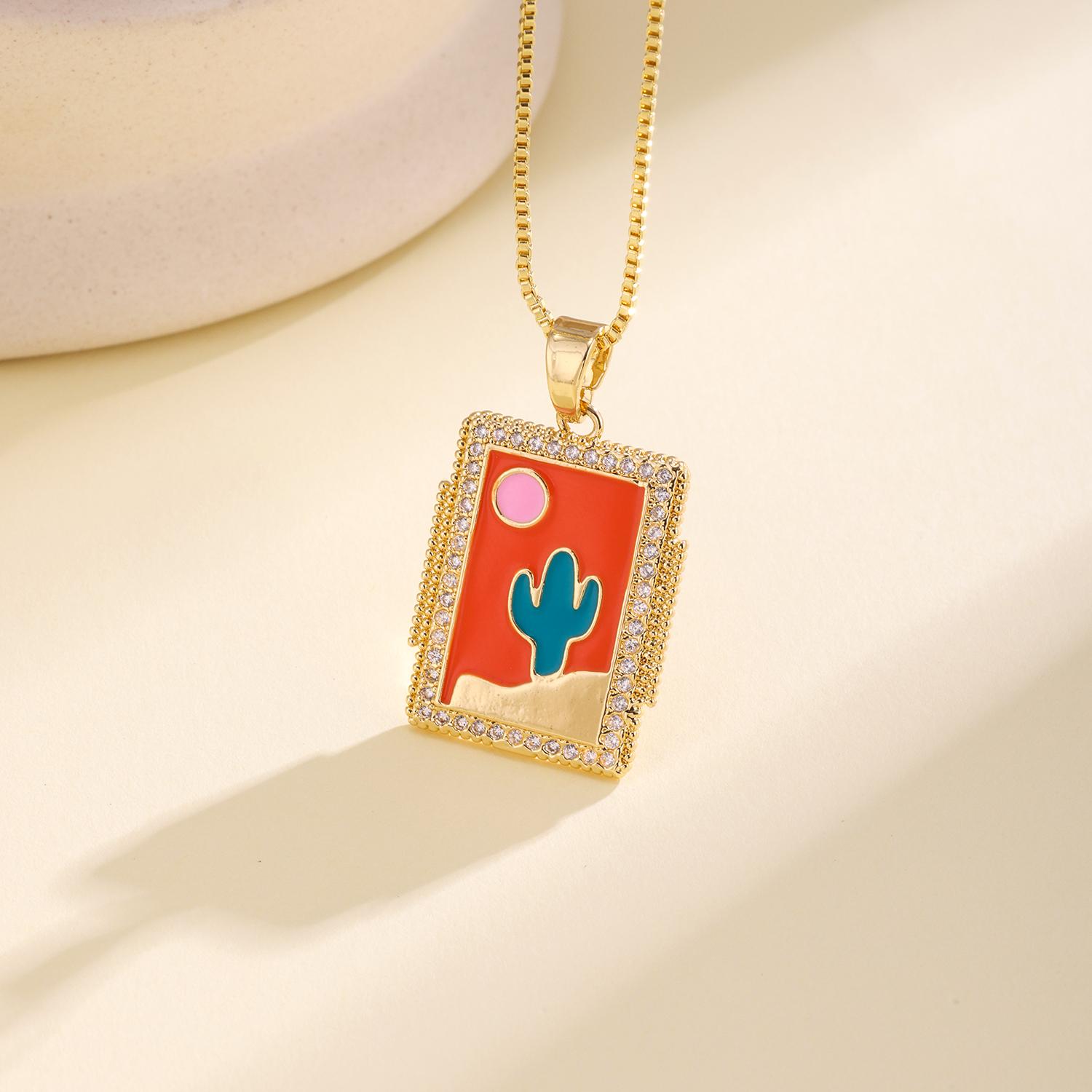 Nidin Fashion Orange Enamel Cactus Sun Pendant Necklace Chain With Crystal Border Boho Western Desert Jewelry For Women Girls
Nidin Fashion Orange Enamel Cactus Sun Pendant Necklace Chain With Crystal Border Boho Western Desert Jewelry For Women Girls