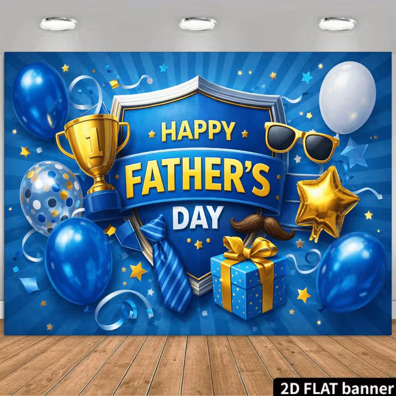 2D Father s Day Backdrop with Trophy, Necktie and Sunglasses Blue Gold Party Photo Background 47.2x31.5inch/120*80cm
2D Father s Day Backdrop with Trophy, Necktie and Sunglasses Blue Gold Party Photo Background 47.2x31.5inch/120*80cm