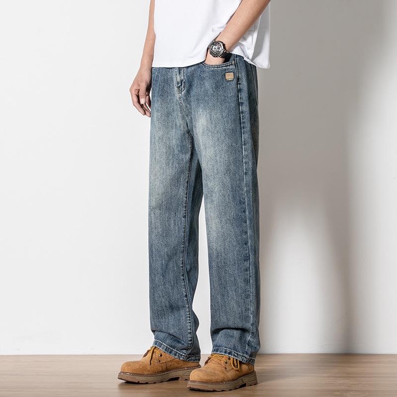 2024 Мужские эластичные джинсы прямого покроя с этикеткой на переднем кармане - модный молодежный стиль 29 (22 inches)