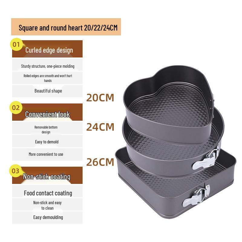Набір антипригарних форм для торта у формі серця, круглої та квадратної форми зі знімним дном та застібкою
Набір антипригарних форм для торта у формі серця, круглої та квадратної форми зі знімним дном та застібкою