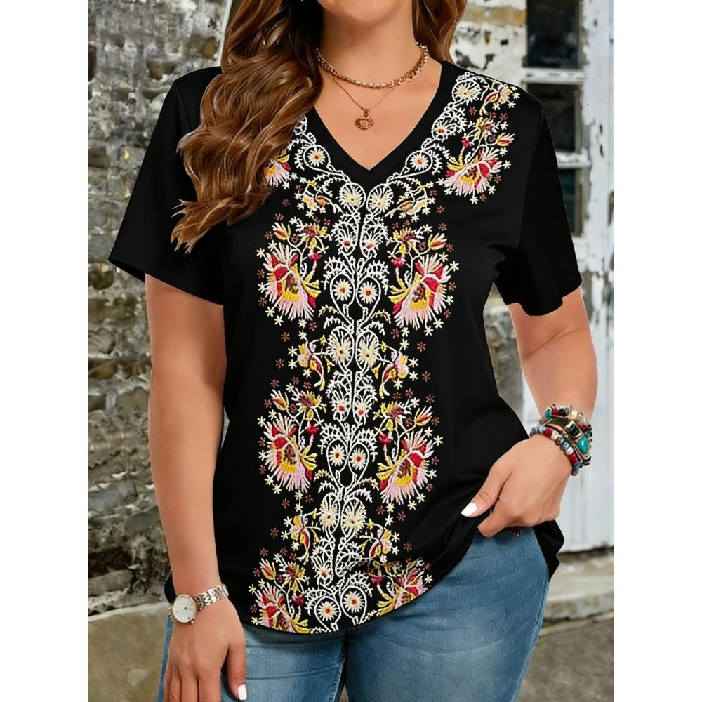 Ethnic Style T-Shirts Vintage Floral 3D Print Women s V-Neck Short Sleeve T Shirt Y2k Harajuku Tees Casual Tops Female Clothing S
Ethnic Style T-Shirts Vintage Floral 3D Print Women s V-Neck Short Sleeve T Shirt Y2k Harajuku Tees Casual Tops Female Clothing S