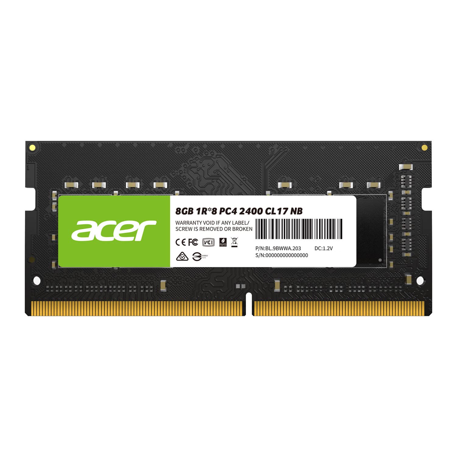 Acer Notebook PC Memory 8GB DDR4 DRAM SODIMM Official Distributor Product PC4-19200 (DDR4-2400) SD100-8GB-2400-1R8
Acer Notebook PC Memory 8GB DDR4 DRAM SODIMM Official Distributor Product PC4-19200 (DDR4-2400) SD100-8GB-2400-1R8