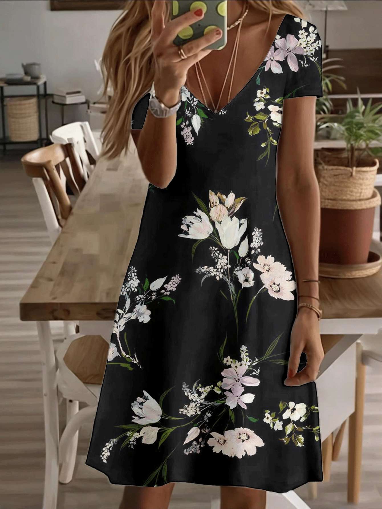 Vneck shortsleeve midi dress elegant floral print theme spring garden pattern 3D premium printing durable quality casual and fashionable style for M дубильная кора
Vneck shortsleeve midi dress elegant floral print theme spring garden pattern 3D premium printing durable quality casual and fashionable style for M дубильная кора