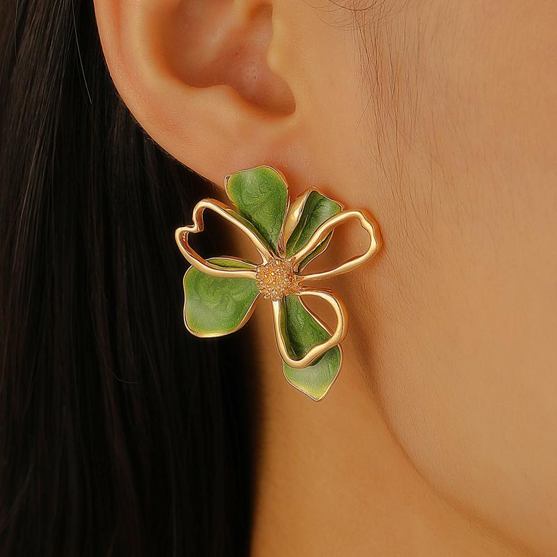 Vintage Colored Drop Glazed Double-Layer Flower Stud Earrings for Women Temperament Unique Metal Petal Earrings Fashion Zircon зелений
Vintage Colored Drop Glazed Double-Layer Flower Stud Earrings for Women Temperament Unique Metal Petal Earrings Fashion Zircon зелений