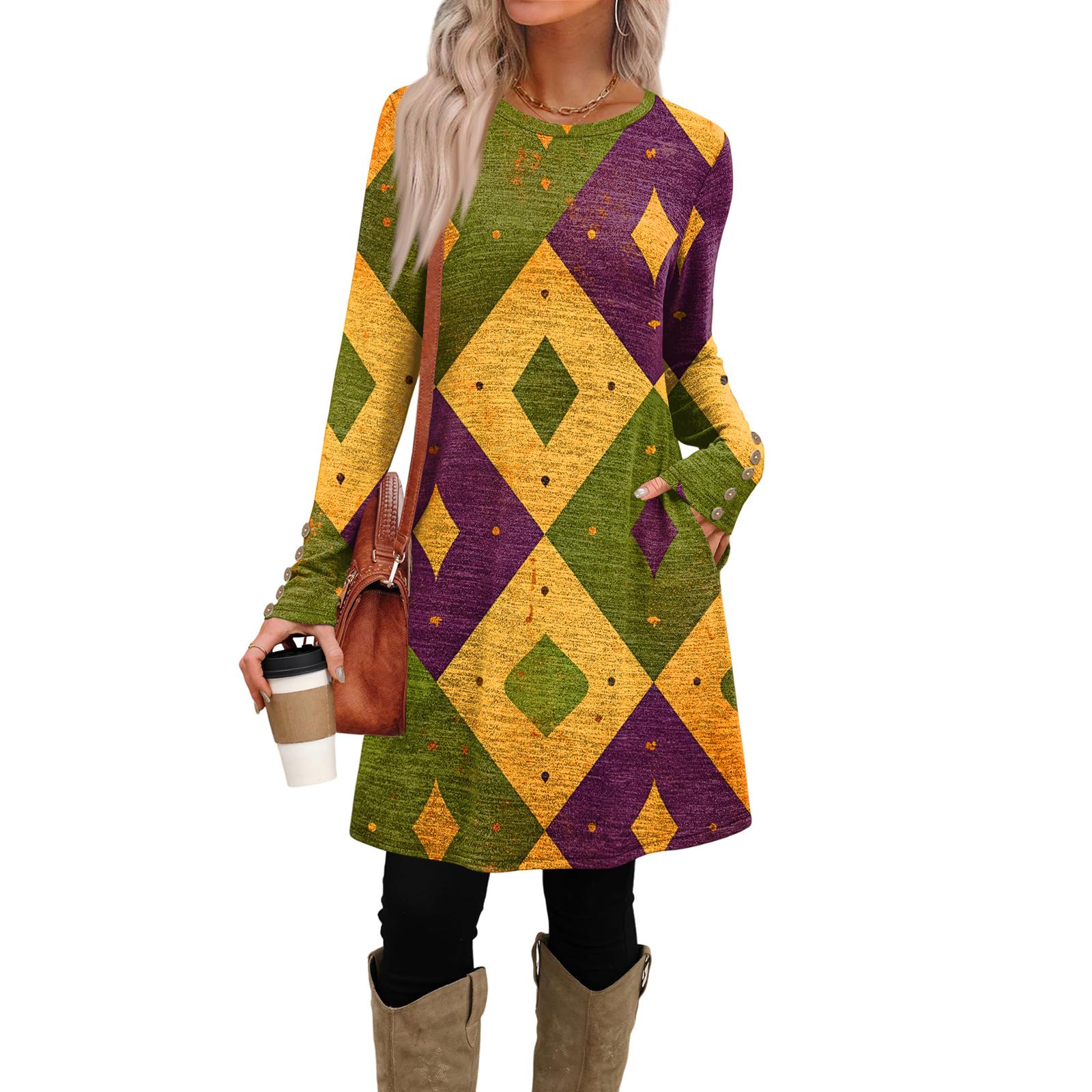 Женское модное повседневное платье с карманами, декоративными пуговицами, карнавальными принтами, круглым вырезом и длинными рукавами XL жёлтый
Женское модное повседневное платье с карманами, декоративными пуговицами, карнавальными принтами, круглым вырезом и длинными рукавами XL жёлтый