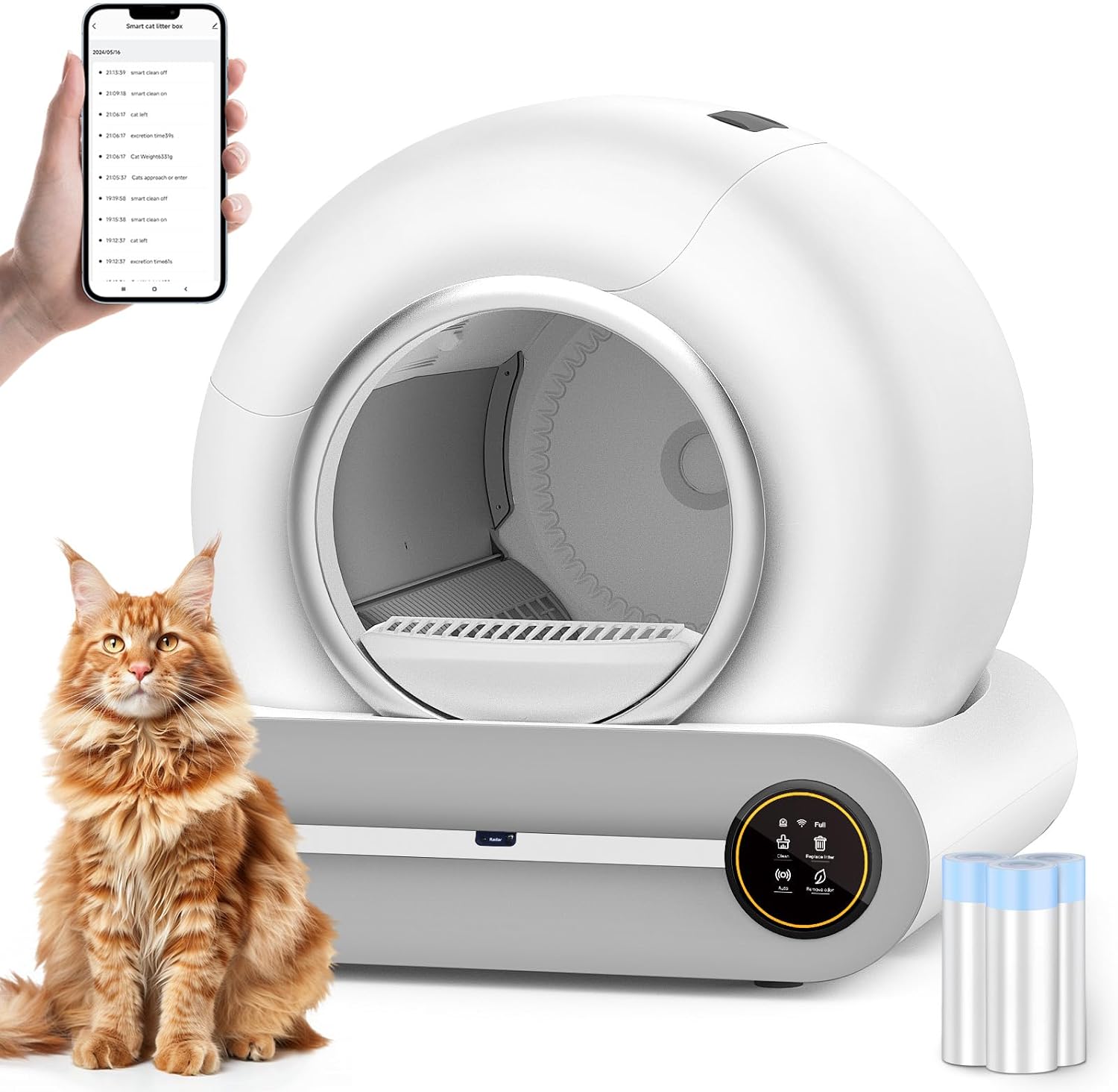Tonepie 2026 upgraded Self Cleaning Box, Automatic toilet 65L with 3 Rolls Bags Liner, Negative ion Deodorization, APP Control
Tonepie 2026 upgraded Self Cleaning Box, Automatic toilet 65L with 3 Rolls Bags Liner, Negative ion Deodorization, APP Control