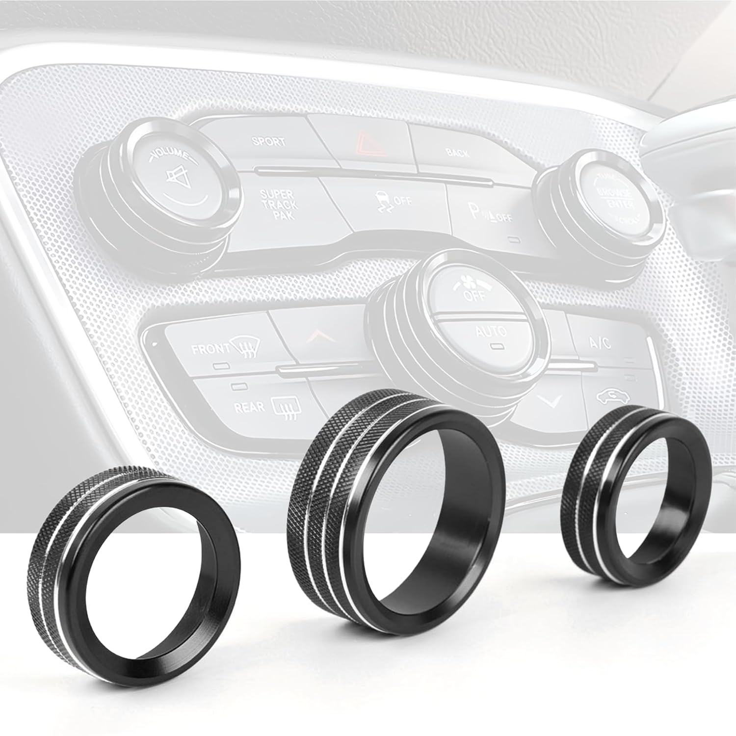 Knob Covers for Dodge Challenger/Charger/Chrysler 300/300s (2015-2021) & Ram (2013-2018) - Aluminum, Black, Rotary, 3 Count, Manual, Surface Mount
Knob Covers for Dodge Challenger/Charger/Chrysler 300/300s (2015-2021) & Ram (2013-2018) - Aluminum, Black, Rotary, 3 Count, Manual, Surface Mount