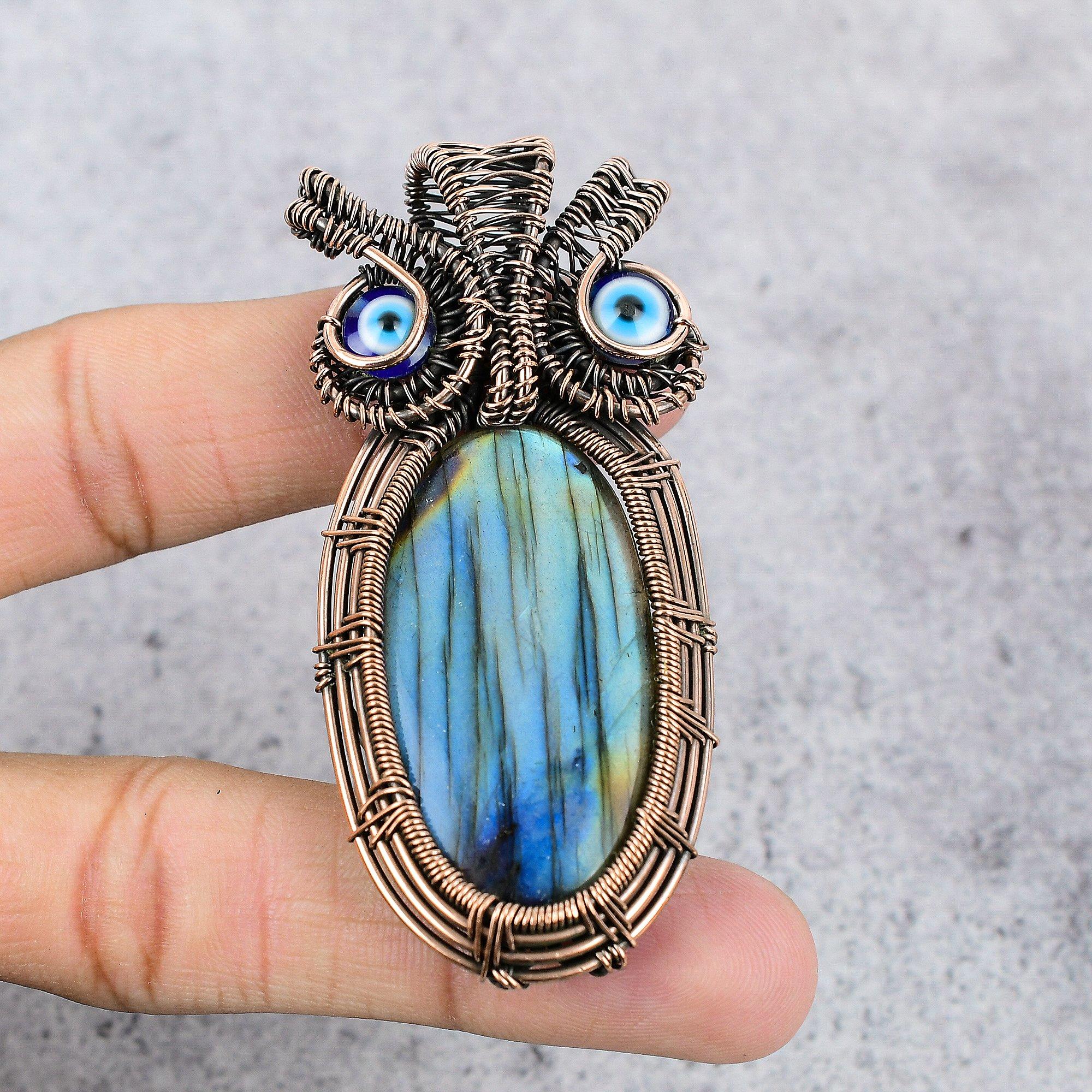 Labradorite & Blue Evil Eye Pendant, Handmade Gemstone 999 Copper Wire Wrapped Pendant Antique Jewelry, For Gift Silver Jewelry 2.55 Inches
Labradorite & Blue Evil Eye Pendant, Handmade Gemstone 999 Copper Wire Wrapped Pendant Antique Jewelry, For Gift Silver Jewelry 2.55 Inches