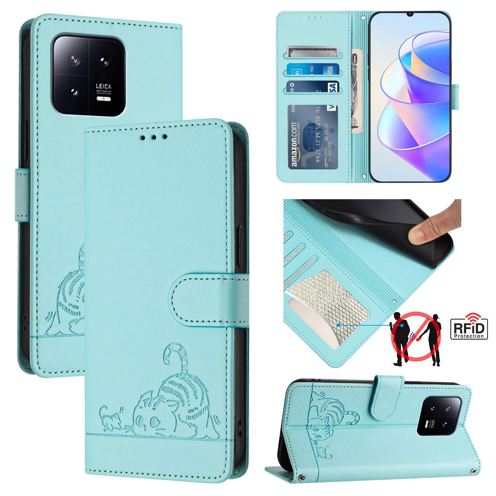 For Xiaomi 13 Case with Strap RFID Blocking Leather Wallet Phone Cover Cat Mouse Pattern Mint Green
For Xiaomi 13 Case with Strap RFID Blocking Leather Wallet Phone Cover Cat Mouse Pattern Mint Green