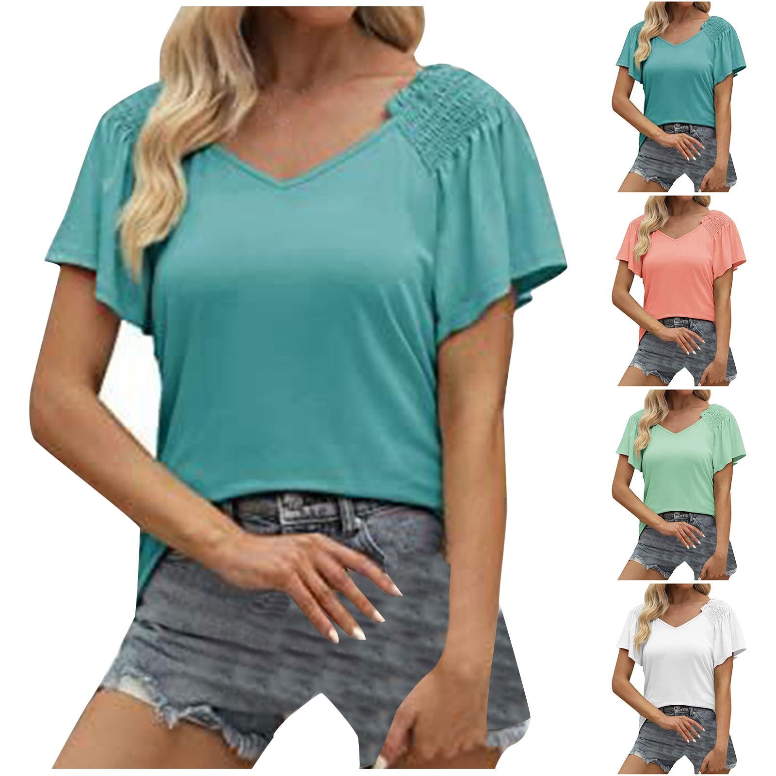 Модная женская свободная удобная однотонная футболка с коротким рукавом и v-образным вырезом
Модная женская свободная удобная однотонная футболка с коротким рукавом и v-образным вырезом