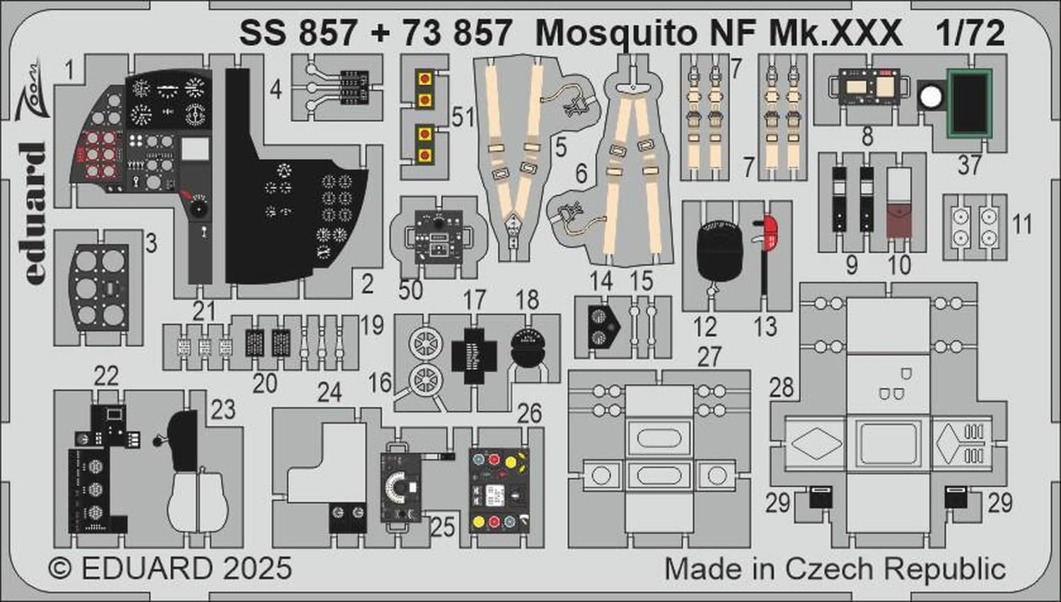Eduard Zoom Etching Mosquito NF Etching Parts Special Plastic Model Parts EDUSS857 1/72 D.H. Mk.XXX (For Hobby) (Airplane)
Eduard Zoom Etching Mosquito NF Etching Parts Special Plastic Model Parts EDUSS857 1/72 D.H. Mk.XXX (For Hobby) (Airplane)