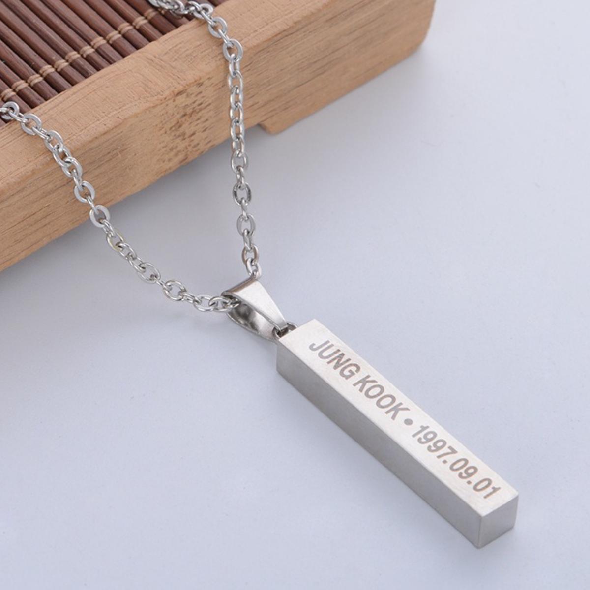 BTS Personalized Bar Necklace, Engraved with Member Name & Birthday/Debut Date, Pendant for ARMY Fans, Kpop Idol Jewelry Gift JUNGKOOK
BTS Personalized Bar Necklace, Engraved with Member Name & Birthday/Debut Date, Pendant for ARMY Fans, Kpop Idol Jewelry Gift JUNGKOOK