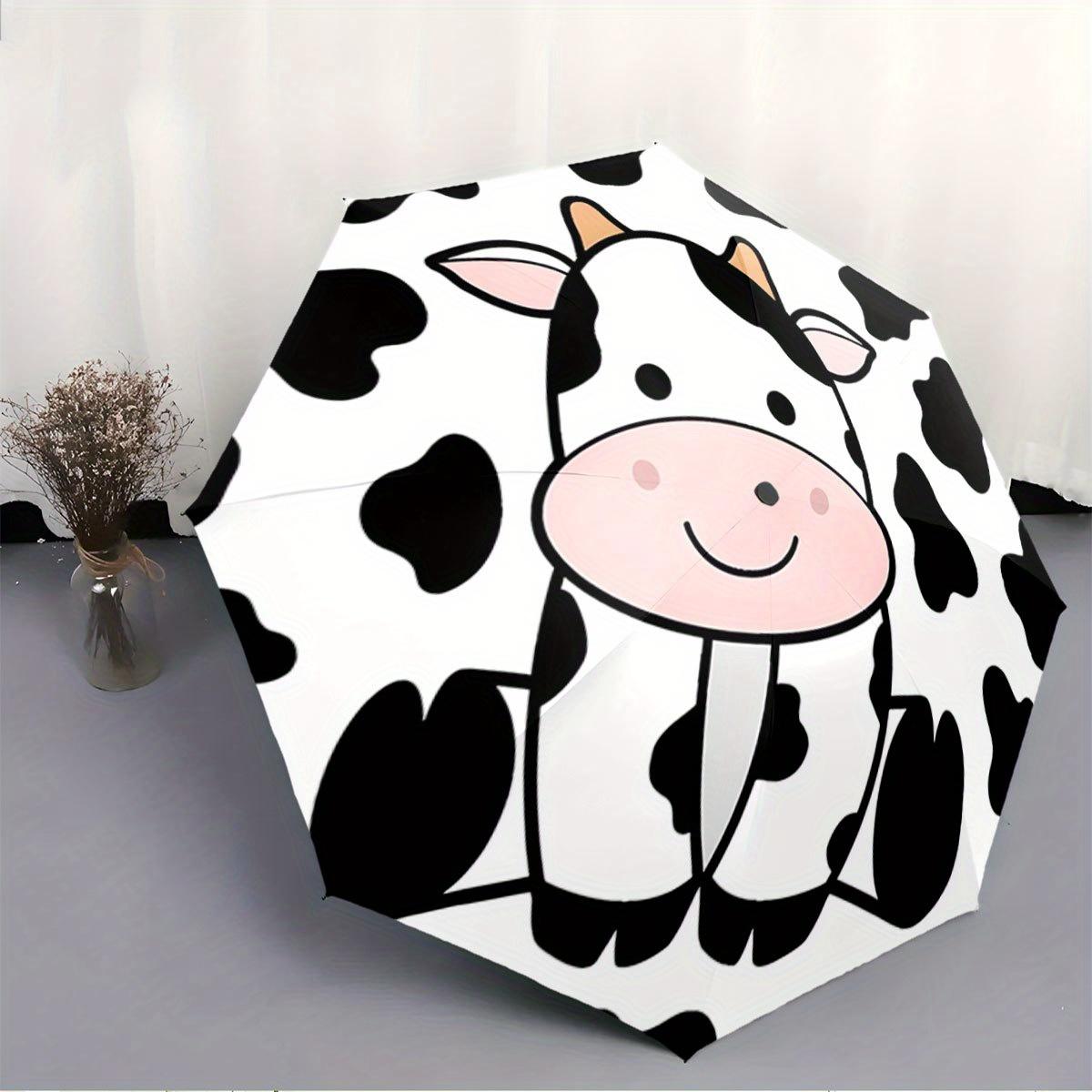 Automatic Folding Umbrella with Smiling Cartoon Cow Design - Black & White Cow Print, 8-Rib Sturdy Frame, Automatic Open/Close Iron&8K
Automatic Folding Umbrella with Smiling Cartoon Cow Design - Black & White Cow Print, 8-Rib Sturdy Frame, Automatic Open/Close Iron&8K