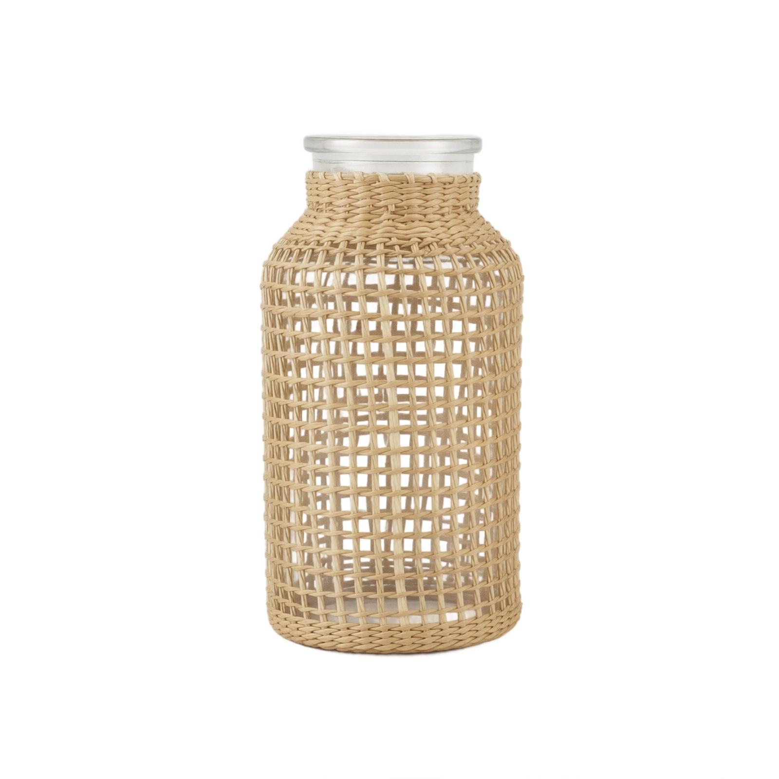 Bohemian Style Woven Rattan Vase Cover for Glass Vase Decorative Handwoven Natural Fiber Holder for Dried Flowers and Home Decor One Size
Bohemian Style Woven Rattan Vase Cover for Glass Vase Decorative Handwoven Natural Fiber Holder for Dried Flowers and Home Decor One Size