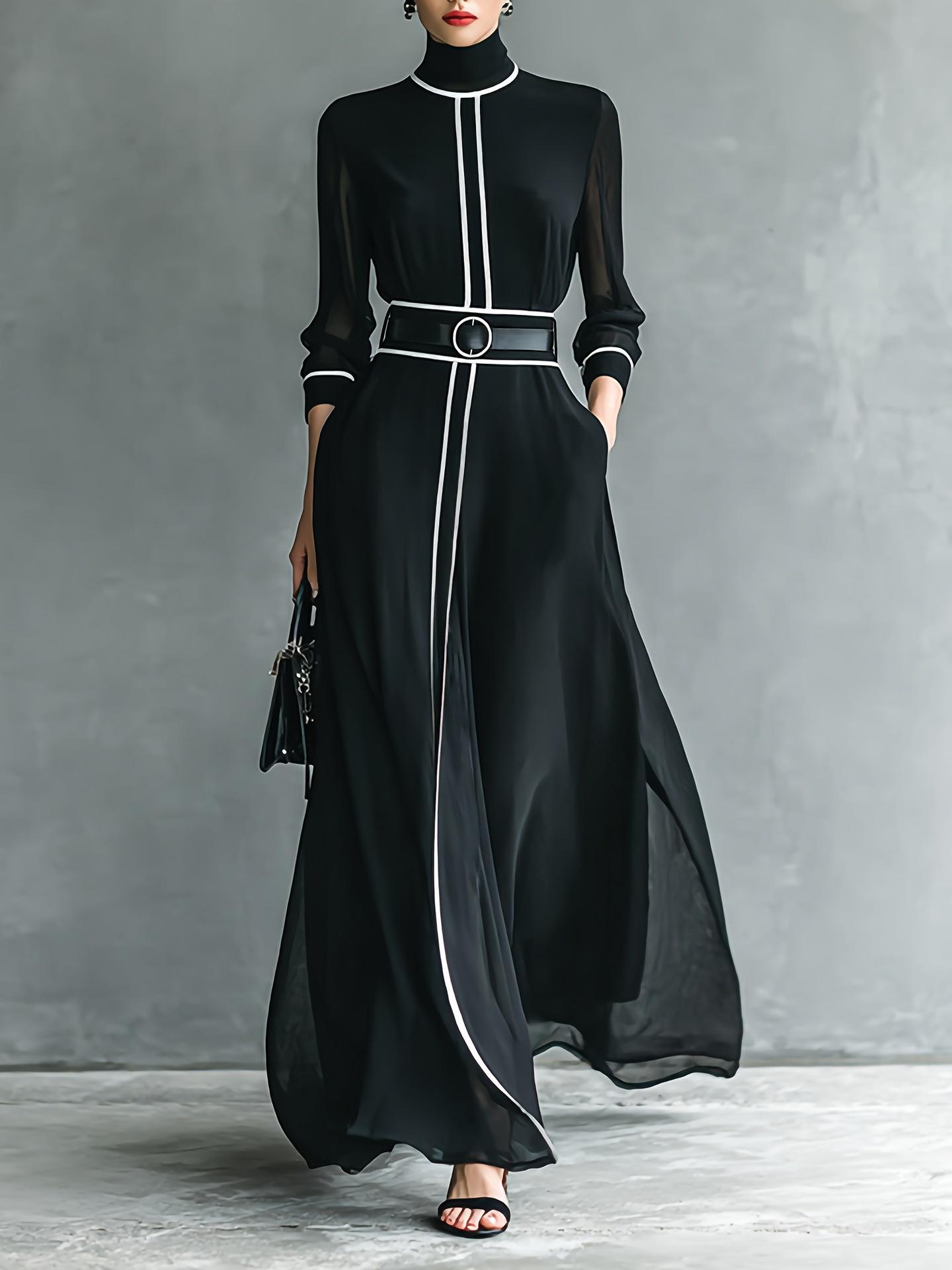 Winter Elegant Color Block Chiffon Maxi Dress with Belt - High Neck, Long Sleeve, French Style US size XXL
Winter Elegant Color Block Chiffon Maxi Dress with Belt - High Neck, Long Sleeve, French Style US size XXL