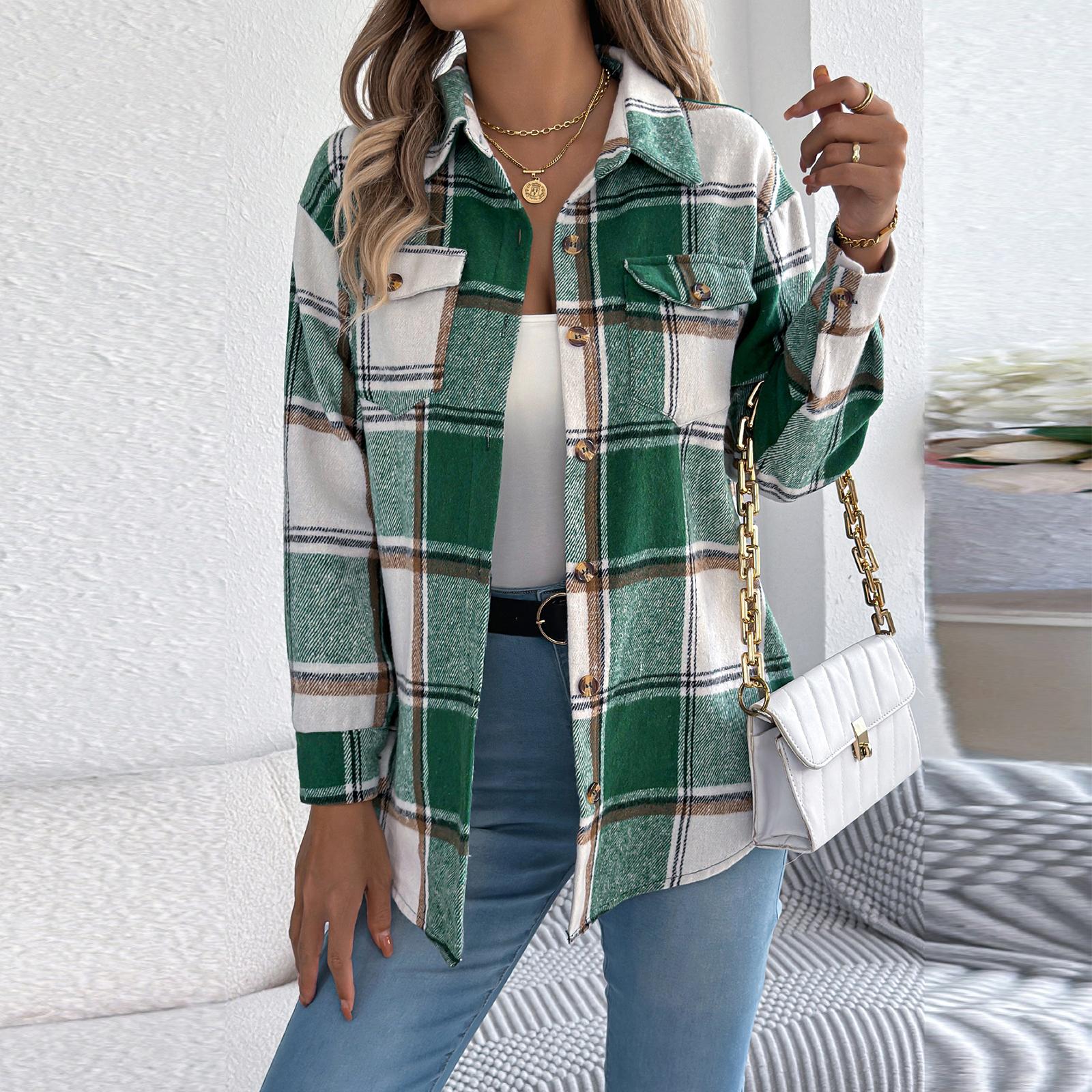 Women s Casual Plaid Fake Pocket Long-sleeved Woolen Mid-length Coat L зелёный
Women s Casual Plaid Fake Pocket Long-sleeved Woolen Mid-length Coat L зелёный