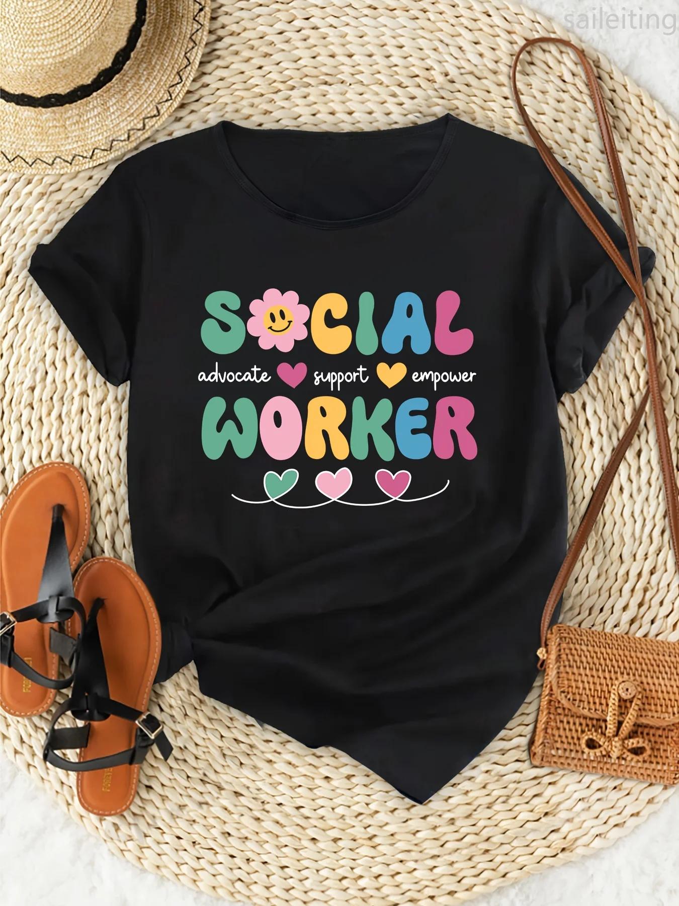 Womens Social Worker Print Comfort Fit Short Sleeve Fashion Breathable Casual Summer Short Sleeved Harajuku Streetwear Tops Tee S
Womens Social Worker Print Comfort Fit Short Sleeve Fashion Breathable Casual Summer Short Sleeved Harajuku Streetwear Tops Tee S