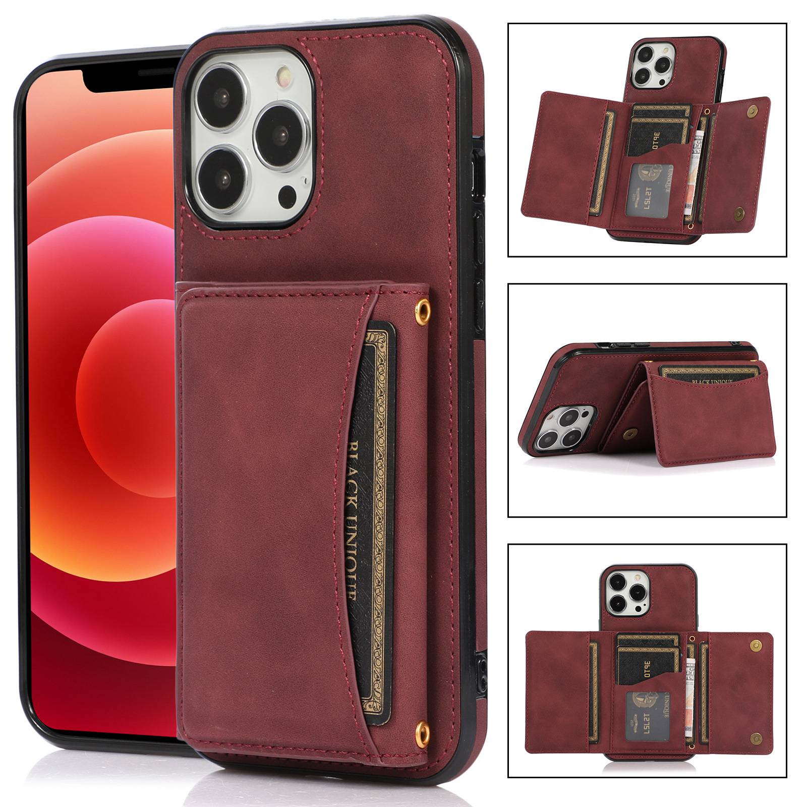 For iPhone 14 Pro 6.1 inch Shockproof Phone Wallet Case Kickstand Multifunctional Anti-Scratch Mobile Phone Back Cover Card Holder Wine Red
For iPhone 14 Pro 6.1 inch Shockproof Phone Wallet Case Kickstand Multifunctional Anti-Scratch Mobile Phone Back Cover Card Holder Wine Red