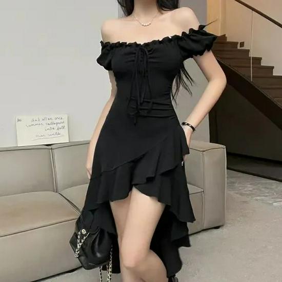 Women s Black One-Shoulder Ruffle Dress - Sexy Waist-Hugging Halter Tie-Up M Premium чёрный
Women s Black One-Shoulder Ruffle Dress - Sexy Waist-Hugging Halter Tie-Up M Premium чёрный