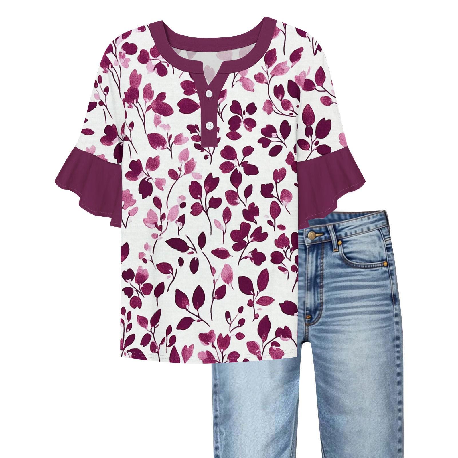 Women s Casual Fashion V-neck Ruffled Sleeves Loose Versatile Color Short Sleeves S
Women s Casual Fashion V-neck Ruffled Sleeves Loose Versatile Color Short Sleeves S